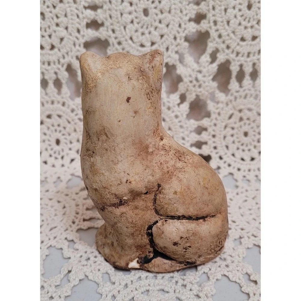 Chalk Ware brown cat with black markings 4 in Tall